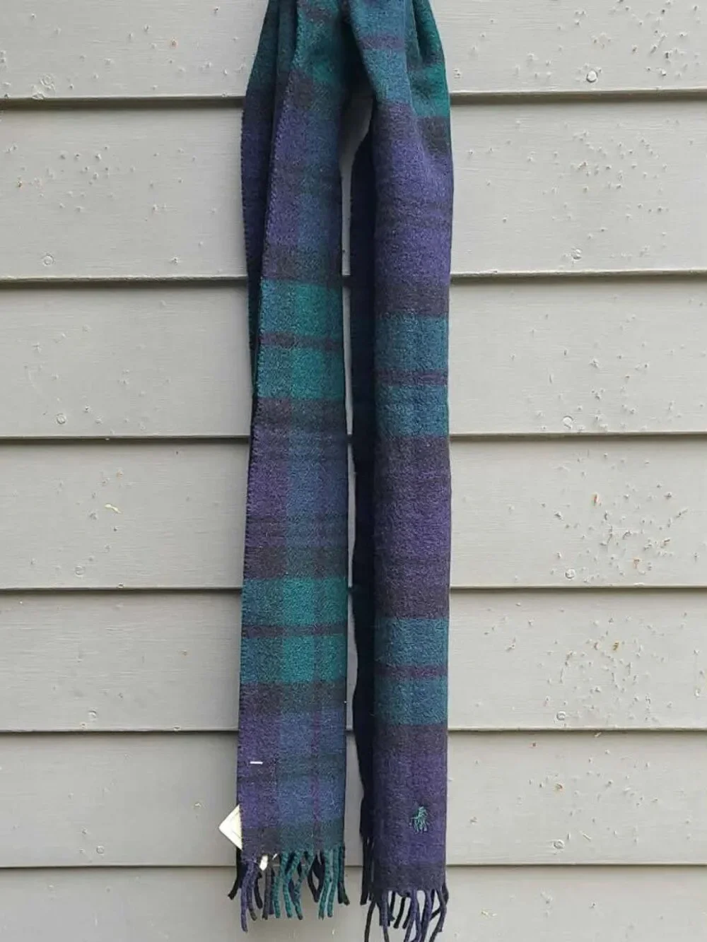 Polo Ralph Lauren 100% Lambswool Green Black Plaid Scarf NWT